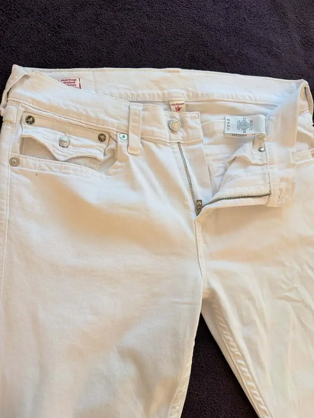 True Religion Relaxed Straight White Jeans